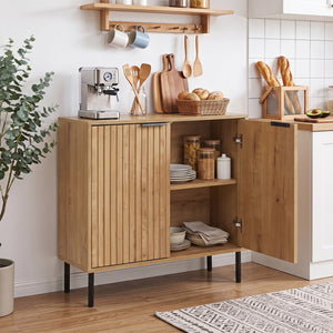 Fluted Buffet Cabinet with 2-Door Sideboard for Kitchen and Dining Room-Oak view 3