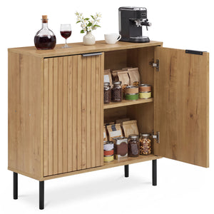 Fluted Buffet Cabinet with 2-Door Sideboard for Kitchen and Dining Room-Oak view 4