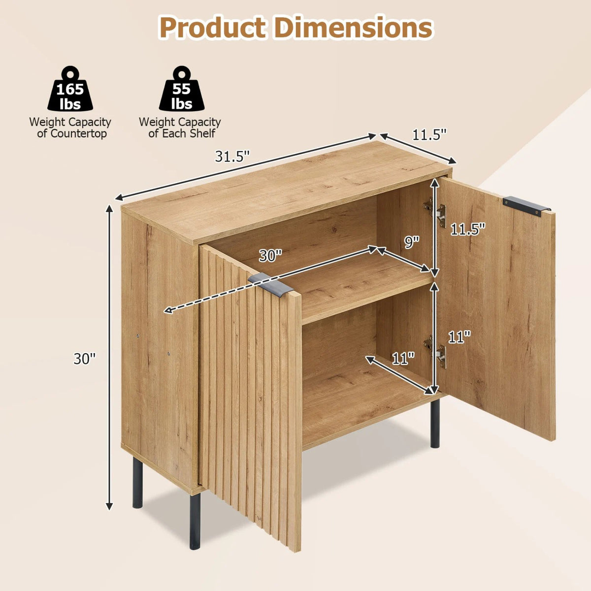 Fluted Buffet Cabinet with 2-Door Sideboard for Kitchen and Dining Room-Oak view 5