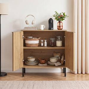 Fluted Buffet Cabinet with 2-Door Sideboard for Kitchen and Dining Room-Oak view 6