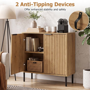Fluted Buffet Cabinet with 2-Door Sideboard for Kitchen and Dining Room-Oak view 8