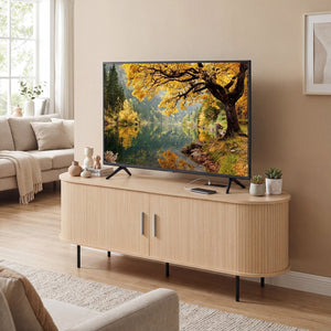 Fluted TV Stand for TVs up to 60 inches Mid Century Curved Entertainment Center-Natural view 5
