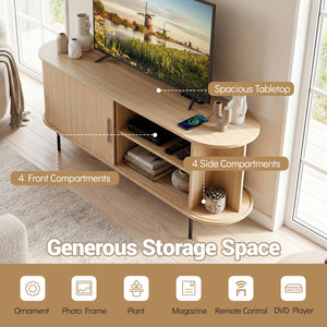 Fluted TV Stand for TVs up to 60 inches Mid Century Curved Entertainment Center-Natural view 7