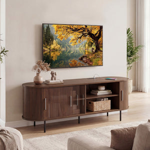 Fluted TV Stand for TVs up to 60 inches Mid Century Curved Entertainment Center-Walnut view 2
