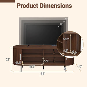 Fluted TV Stand for TVs up to 60 inches Mid Century Curved Entertainment Center-Walnut view 4