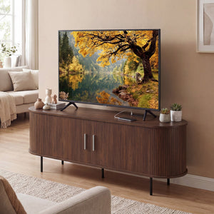 Fluted TV Stand for TVs up to 60 inches Mid Century Curved Entertainment Center-Walnut view 5