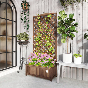 Wood Planter with Trellis, Raised Garden Bed to Grow Vegetables for Backyard, 30" x 14" x 67", Dark Brown