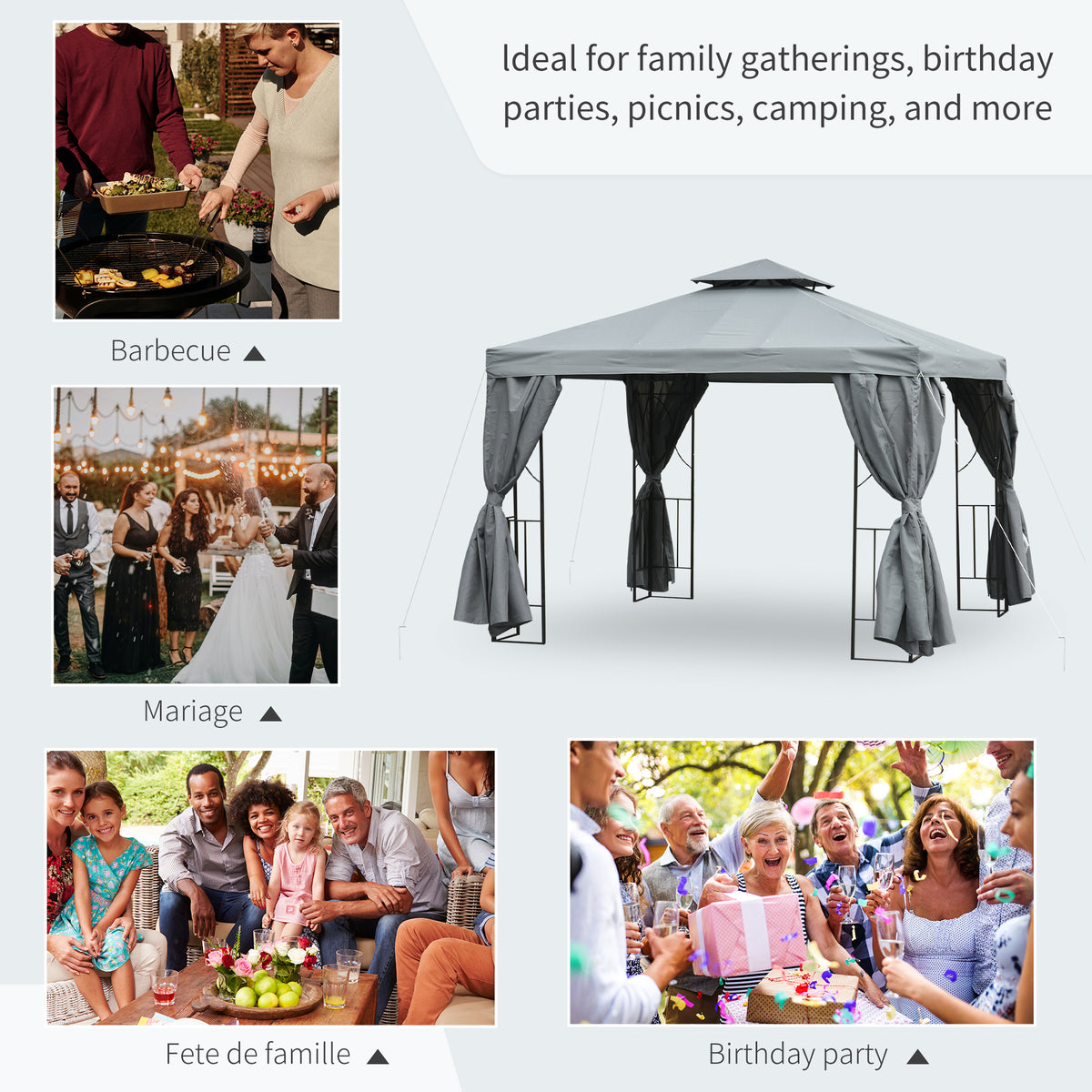10' x 10' Patio Gazebo Outdoor, Canopy Shelter with Double-tier Roof, Pavilion Sidewalls for Garden Events – view 13