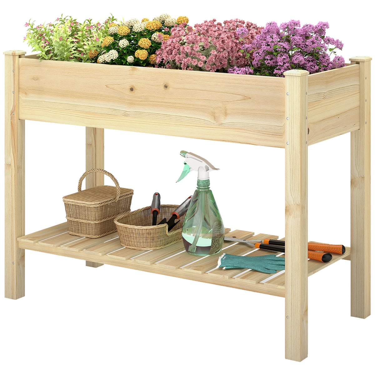 Elevated Planter Box with Legs and Storage Shelf, Raised Garden Bed, Elevated Wooden Planter Box, Green – view 4