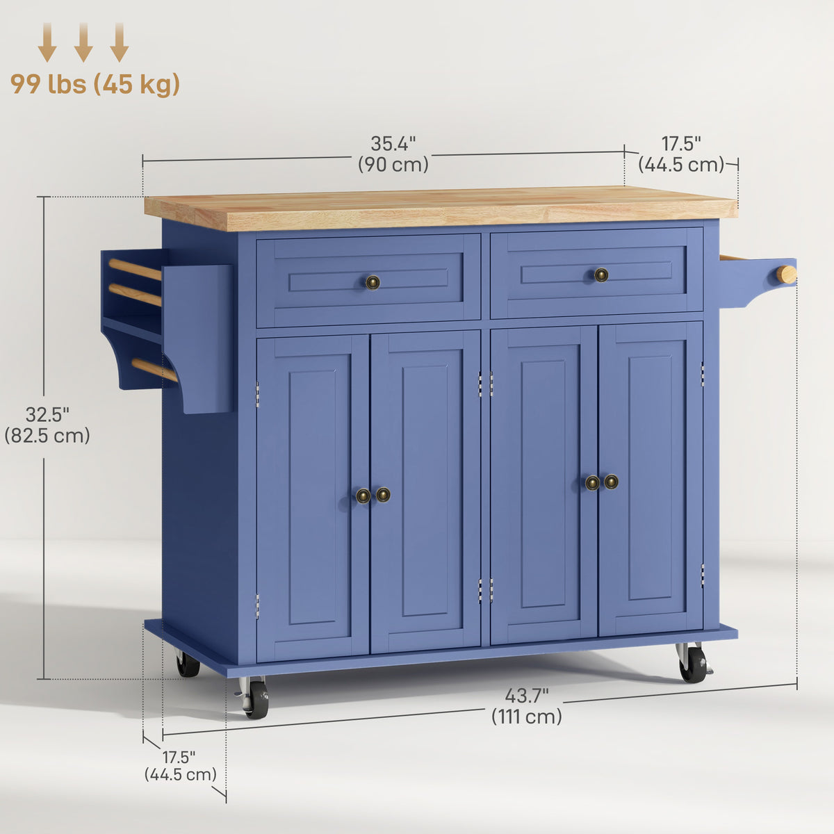 Kitchen Island with Storage, Rolling Trolley Cart with Rubber Wood Top, Spice Rack, Towel Rack, Brown Oak – view 30