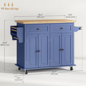 Kitchen Island with Storage, Rolling Trolley Cart with Rubber Wood Top, Spice Rack, Towel Rack, Brown Oak – view 30
