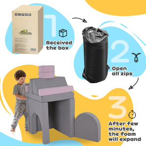 Qaba 12-Piece Modular Kids Play Couch Building Fort for Playroom Bedroom, Convertible Kids Sofa