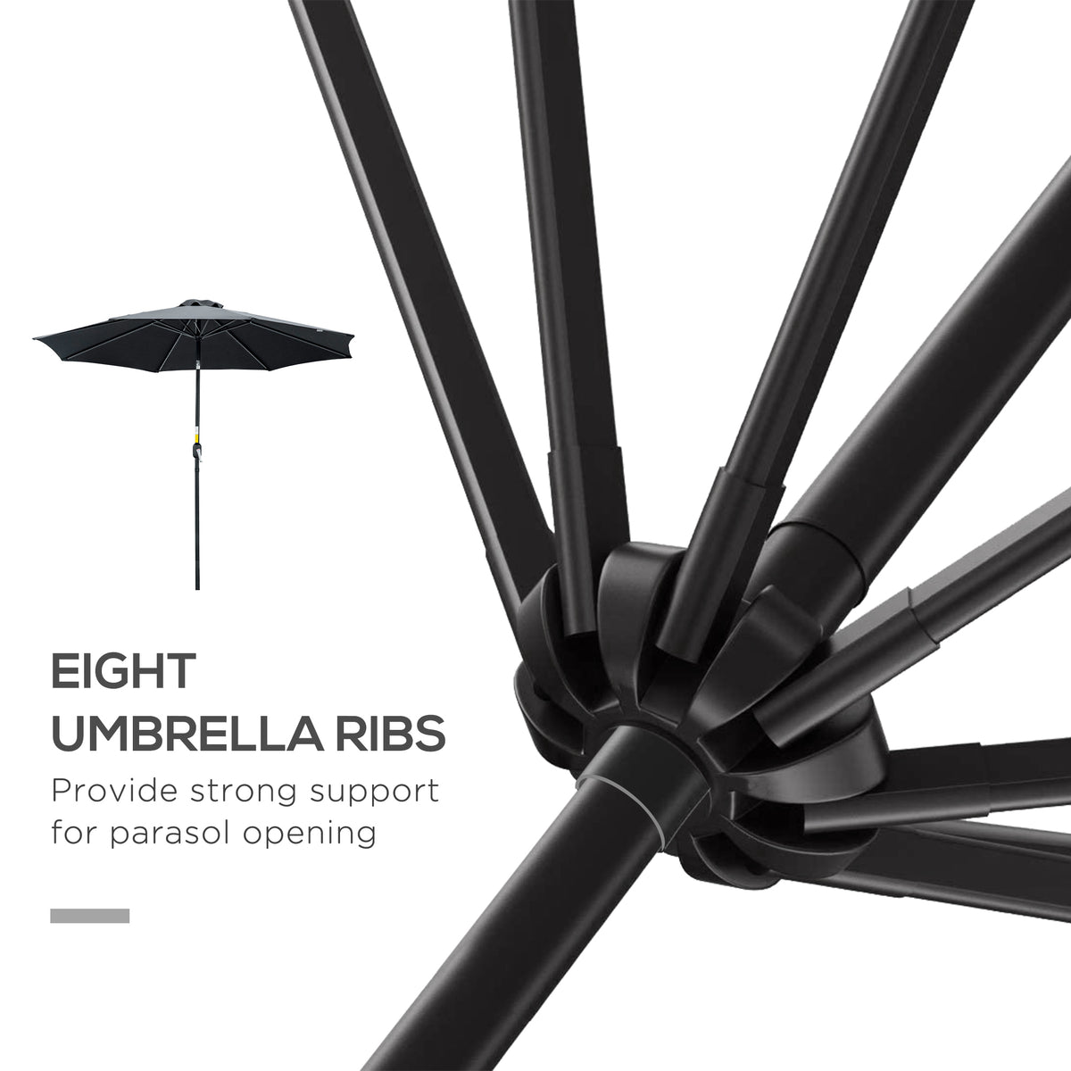 10' x 8' Round Market Umbrella, Patio Umbrella with Crank Handle and Tilt, Outdoor Parasol for Garden, Blue – view 41