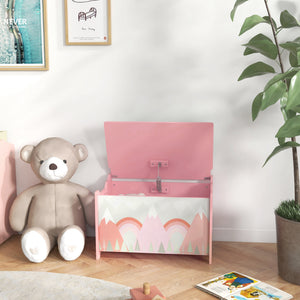 Qaba Toy Box, Kids Storage Chest with Lid, Safety Hinges and Groove Handles, Toy Storage Organizer with Mountain Pattern for Boys, Girls