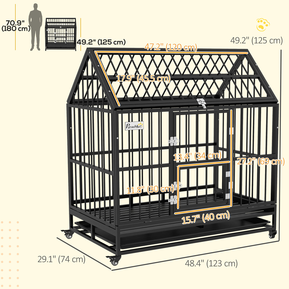 49" Heavy Duty Dog Crate with Removable Tray, Doors, Openable Roof, for Large and Extra Large Dogs, Black