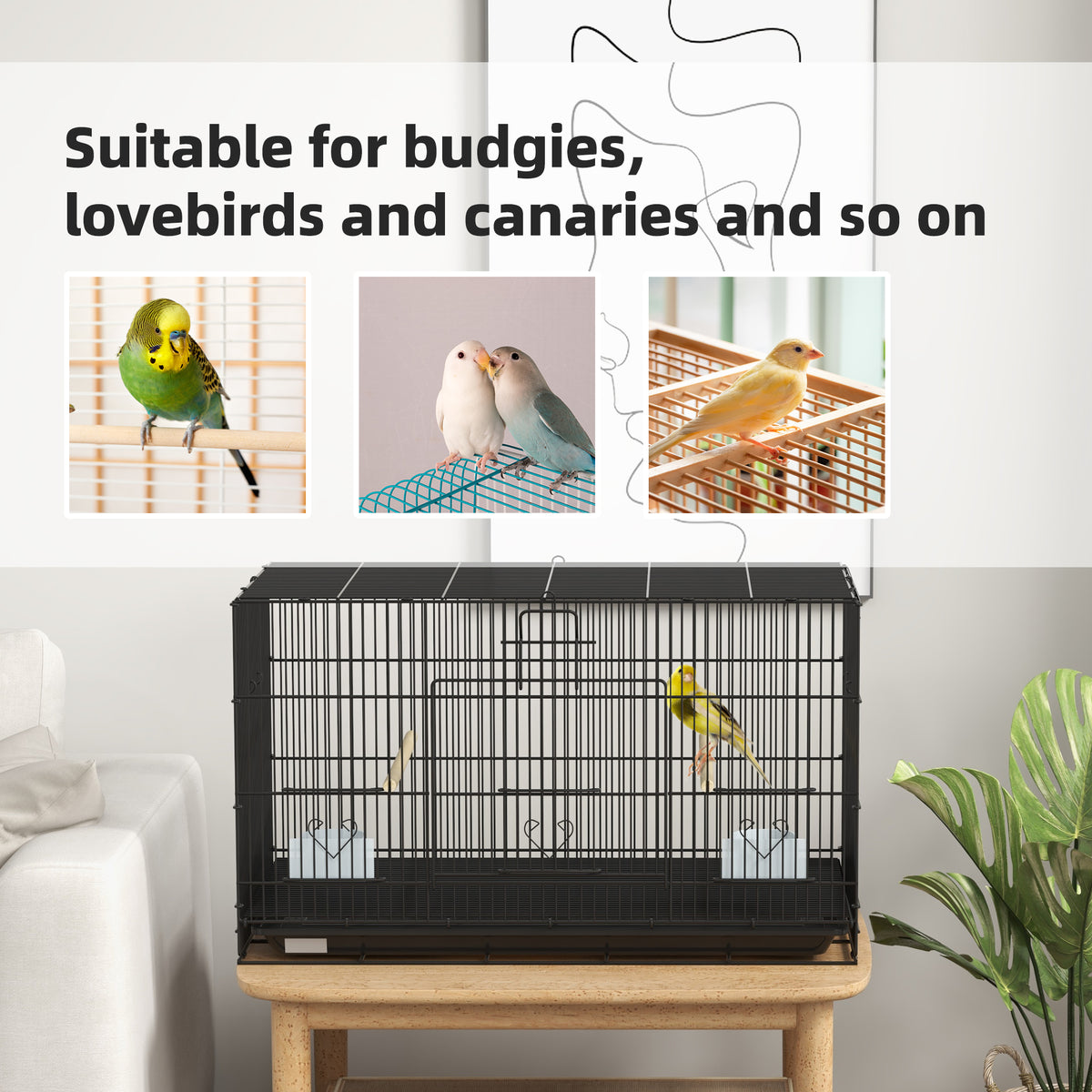 Birdcage for Canaries, Lovebirds Finches, Budgie Cage with Removable Tray, Bottom Mesh Panel – view 6