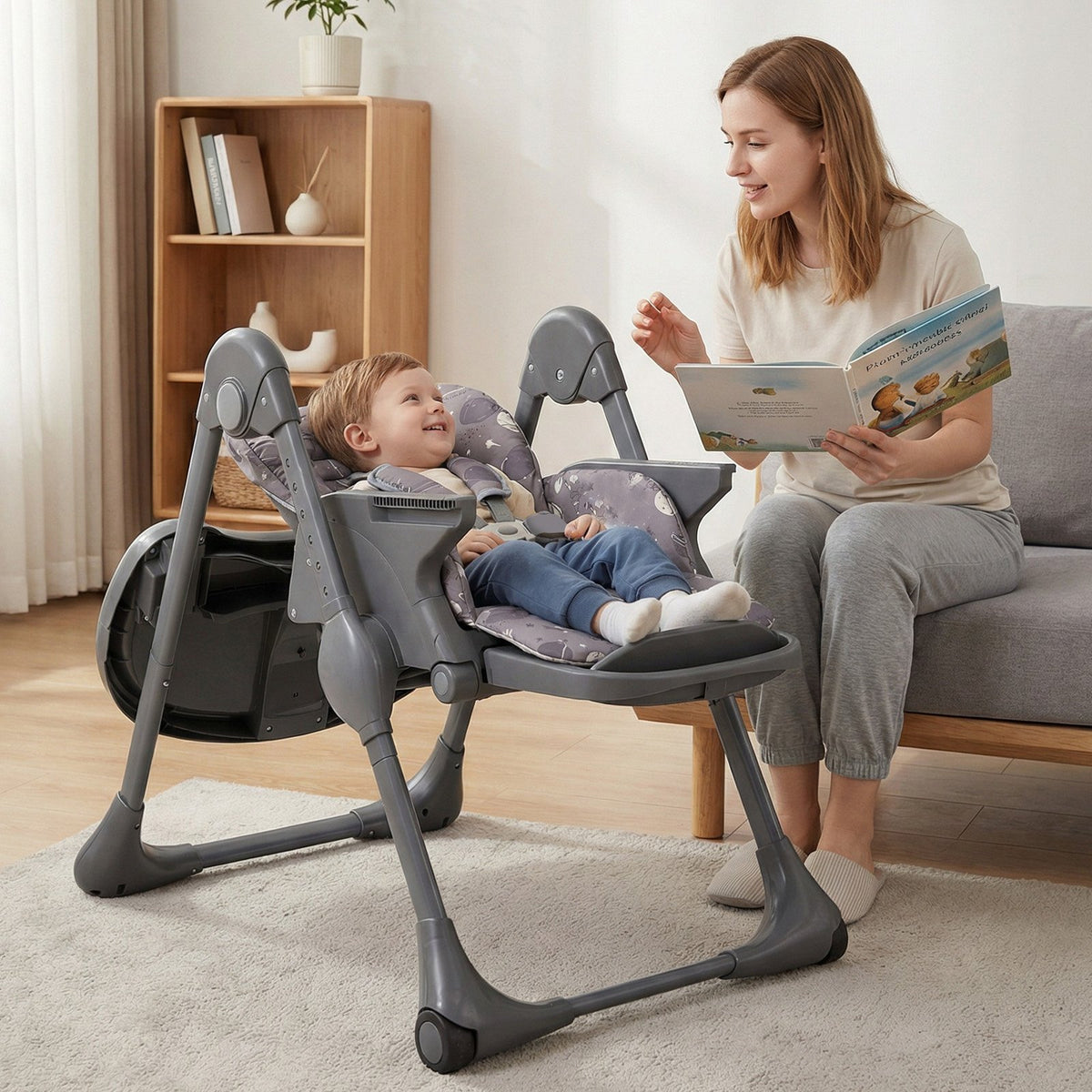 Folable High Chair with Detachable Cushion and High Chair for Babies and Toddlers-Gray view 2