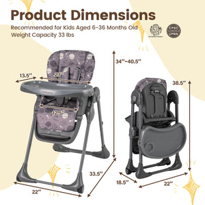 Folable High Chair with Detachable Cushion and High Chair for Babies and Toddlers-Gray view 4