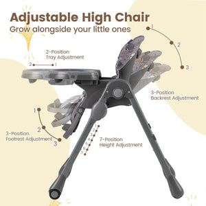 Folable High Chair with Detachable Cushion and High Chair for Babies and Toddlers-Gray view 6