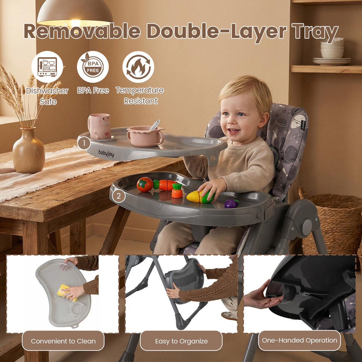 Folable High Chair with Detachable Cushion and High Chair for Babies and Toddlers-Gray view 7