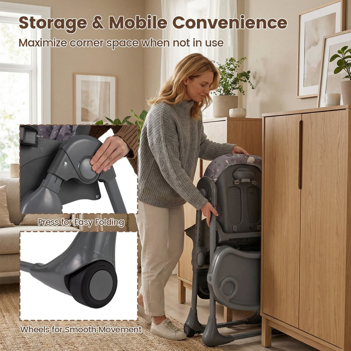 Folable High Chair with Detachable Cushion and High Chair for Babies and Toddlers-Gray view 8