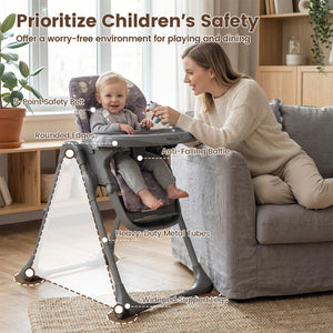 Folable High Chair with Detachable Cushion and High Chair for Babies and Toddlers-Gray view 9
