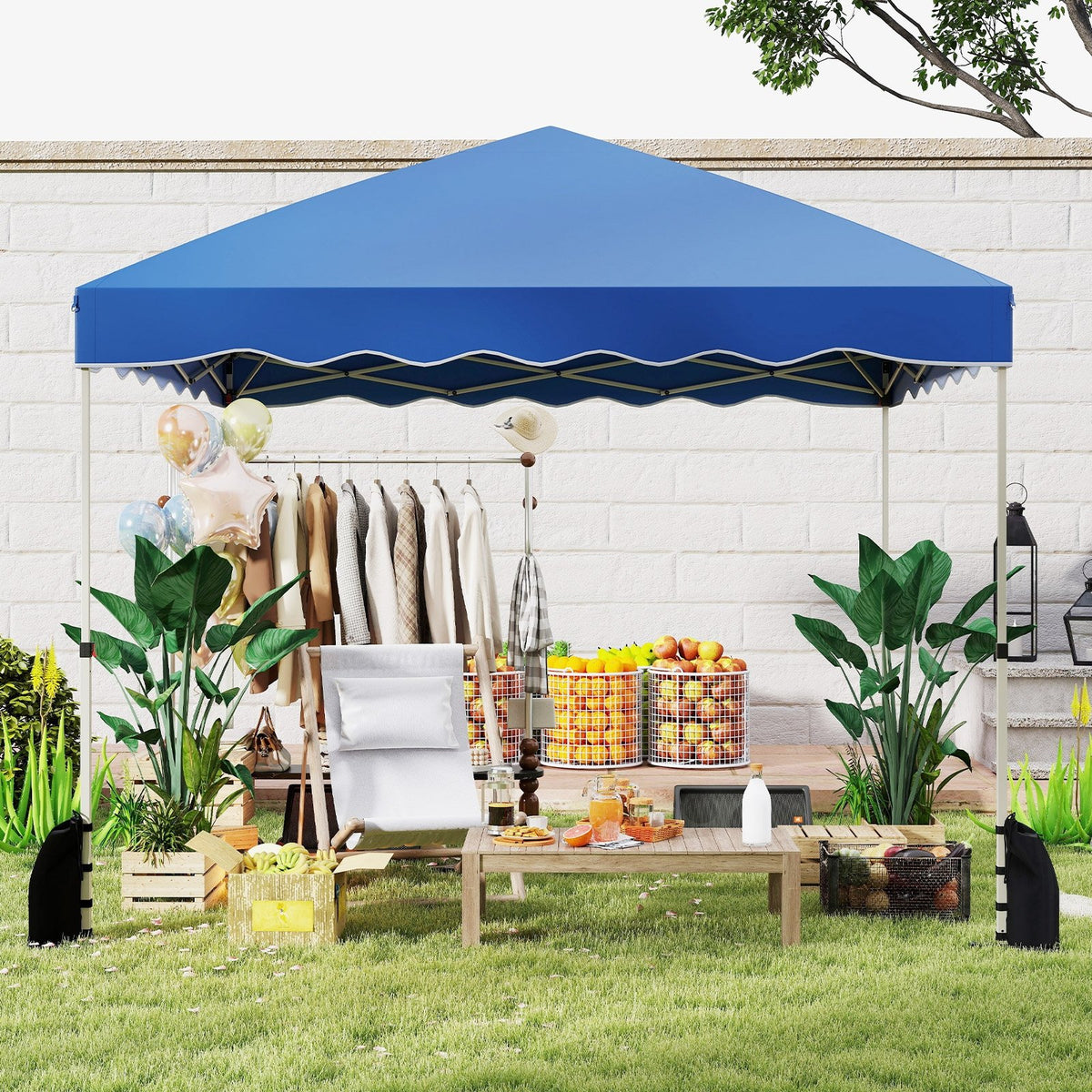 Foldable 10 X 10 Feet Pop up Canopy Tent with Wheeled Bag-Blue view 2