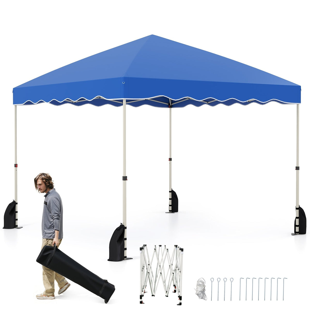Foldable 10 X 10 Feet Pop up Canopy Tent with Wheeled Bag-Blue view 4
