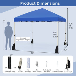 Foldable 10 X 10 Feet Pop up Canopy Tent with Wheeled Bag-Blue view 5