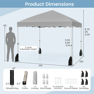 Foldable 10 X 10 Feet Pop up Canopy Tent with Wheeled Bag-Gray view 4