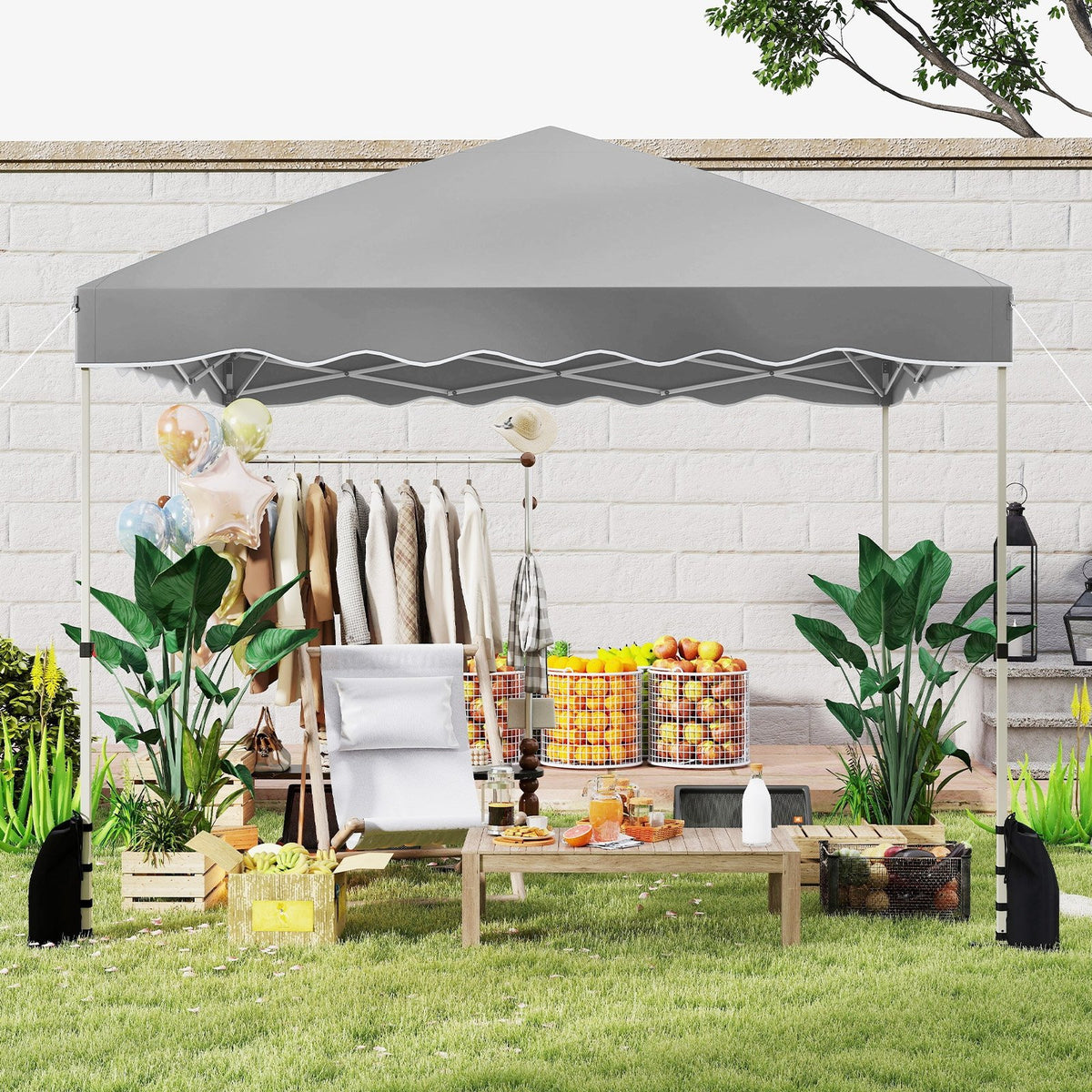 Foldable 10 X 10 Feet Pop up Canopy Tent with Wheeled Bag-Gray view 6
