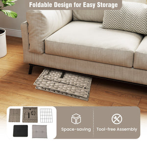 Foldable 2-tier Rattan Cat Litter Box Enclosure with Litter Mat-Grey view 6