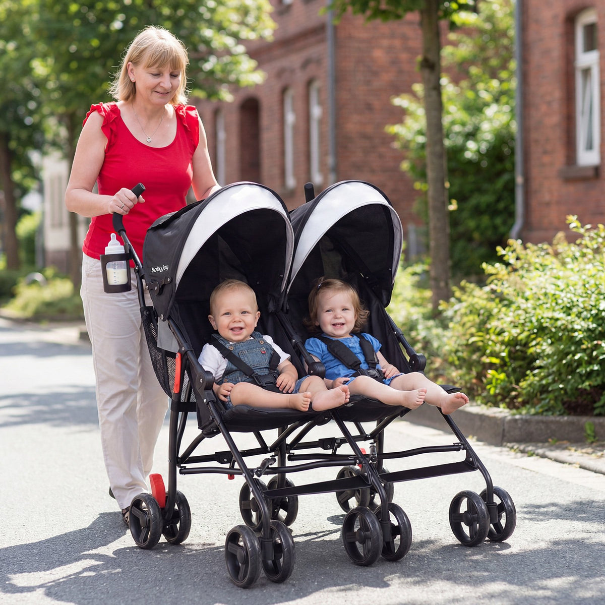 Foldable Twin Baby Double Stroller Ultralight Umbrella Kids Stroller-Black view 2