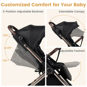 Foldable Baby Stroller with Reversible Handle-Black view 6