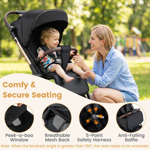 Foldable Baby Stroller with Reversible Handle-Black view 8
