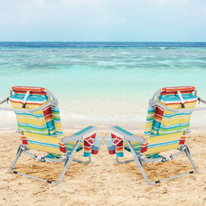 Foldable Backpack Beach Chair with Cup Holder and Storage Pockets Set of 2-Multicolor view 2