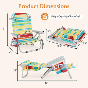 Foldable Backpack Beach Chair with Cup Holder and Storage Pockets Set of 2-Multicolor view 4
