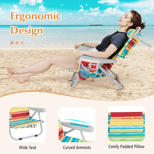 Foldable Backpack Beach Chair with Cup Holder and Storage Pockets Set of 2-Multicolor view 8