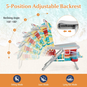 Foldable Backpack Beach Chair with Cup Holder and Storage Pockets Set of 2-Multicolor view 9