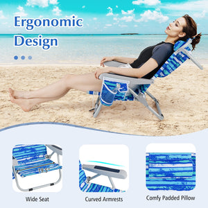 Foldable Backpack Beach Chair with Cup Holder and Storage Pockets Set of 2-Navy view 9