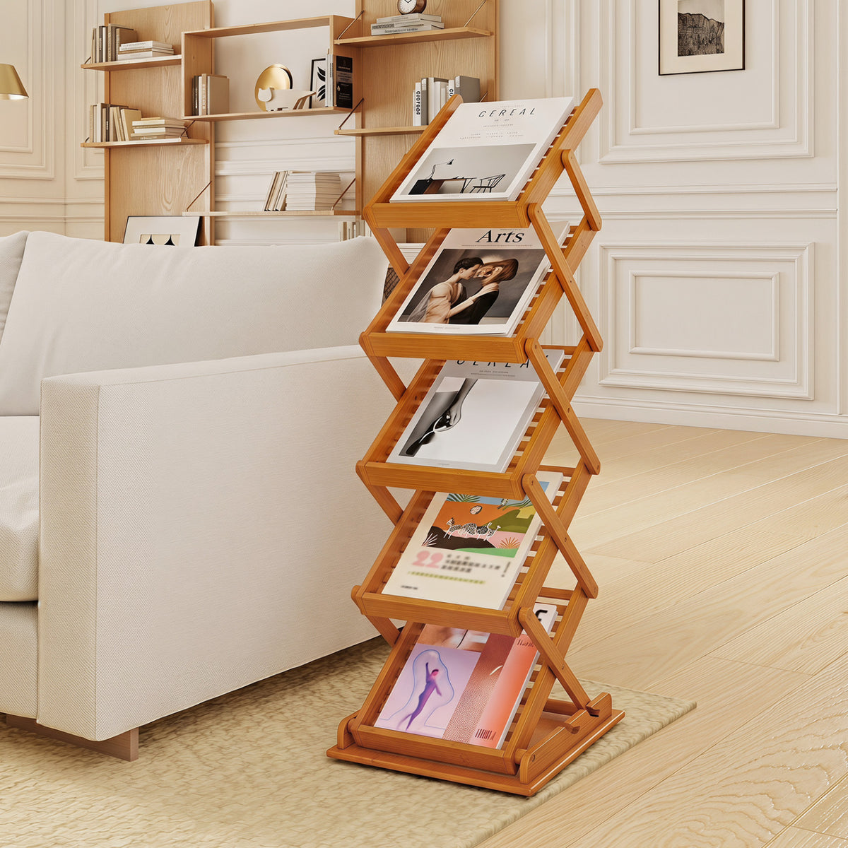 Foldable Bamboo Magazine Rack with 2 Adjustable Positions-Walnut view 2