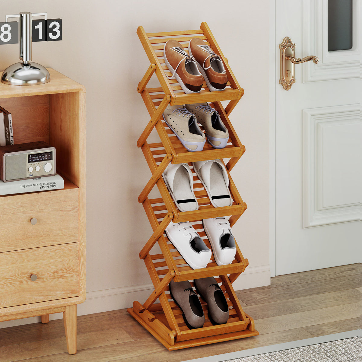 Foldable Bamboo Magazine Rack with 2 Adjustable Positions-Walnut view 3
