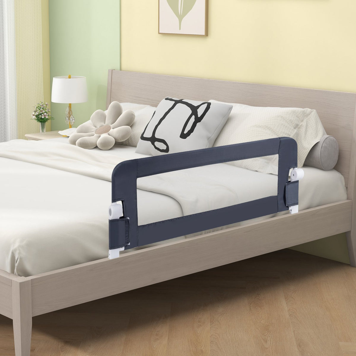 Foldable Bed Rail Swing Down Baby Bed Guard Rail-Gray view 5