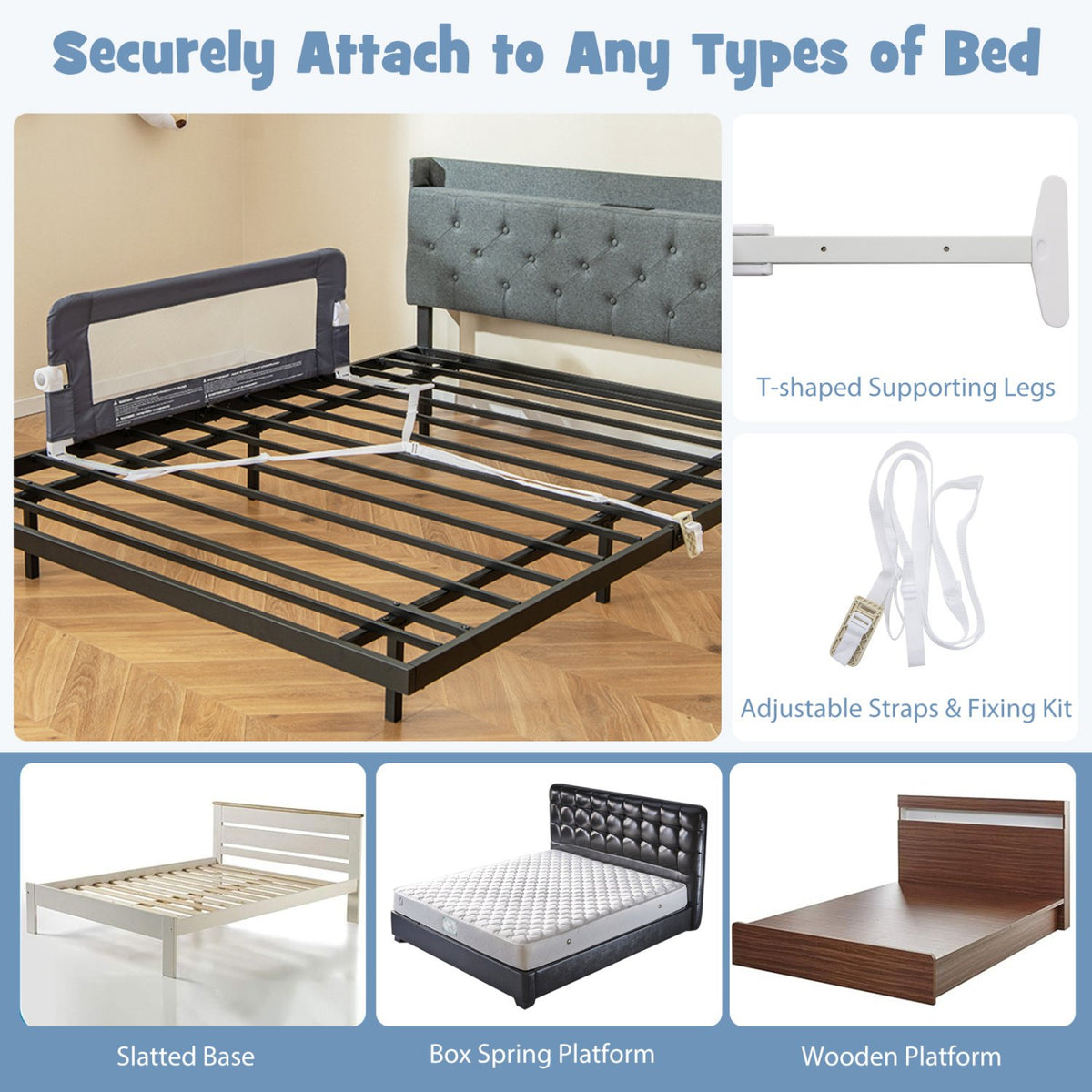 Foldable Bed Rail Swing Down Baby Bed Guard Rail-Gray view 8