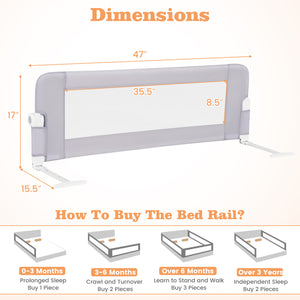 Foldable Bed Rail Swing Down Baby Bed Guard Rail-Light Gray view 5