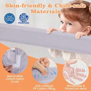 Foldable Bed Rail Swing Down Baby Bed Guard Rail-Light Gray view 6