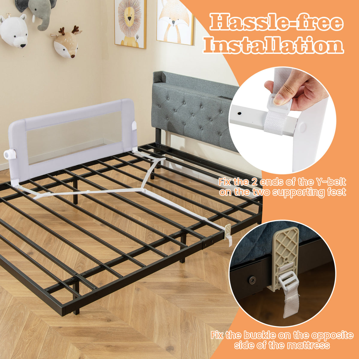 Foldable Bed Rail Swing Down Baby Bed Guard Rail-Light Gray view 8