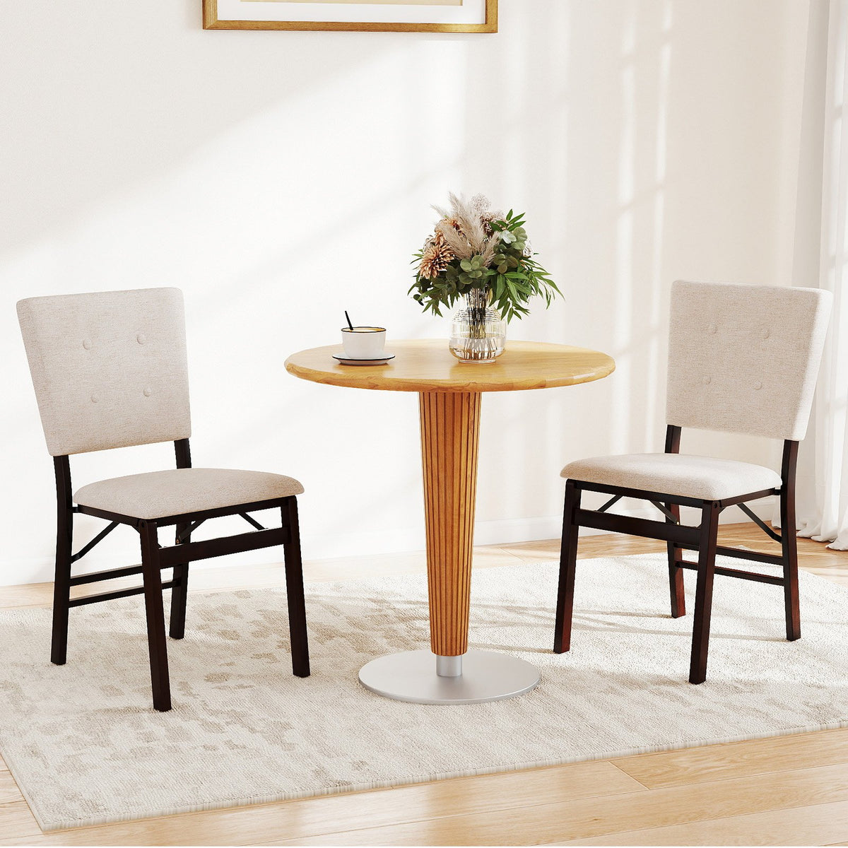 Foldable Dining Chair Set of 2 Armless Kitchen Chair with Padded Seat and Tilt Backrest-Beige view 2