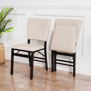Foldable Dining Chair Set of 2 Armless Kitchen Chair with Padded Seat and Tilt Backrest-Beige view 3