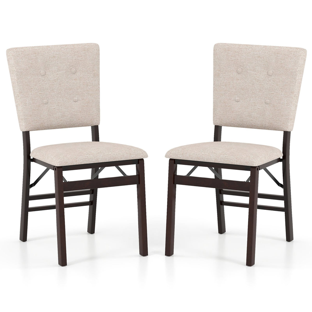 Foldable Dining Chair Set of 2 Armless Kitchen Chair with Padded Seat and Tilt Backrest-Beige view 4